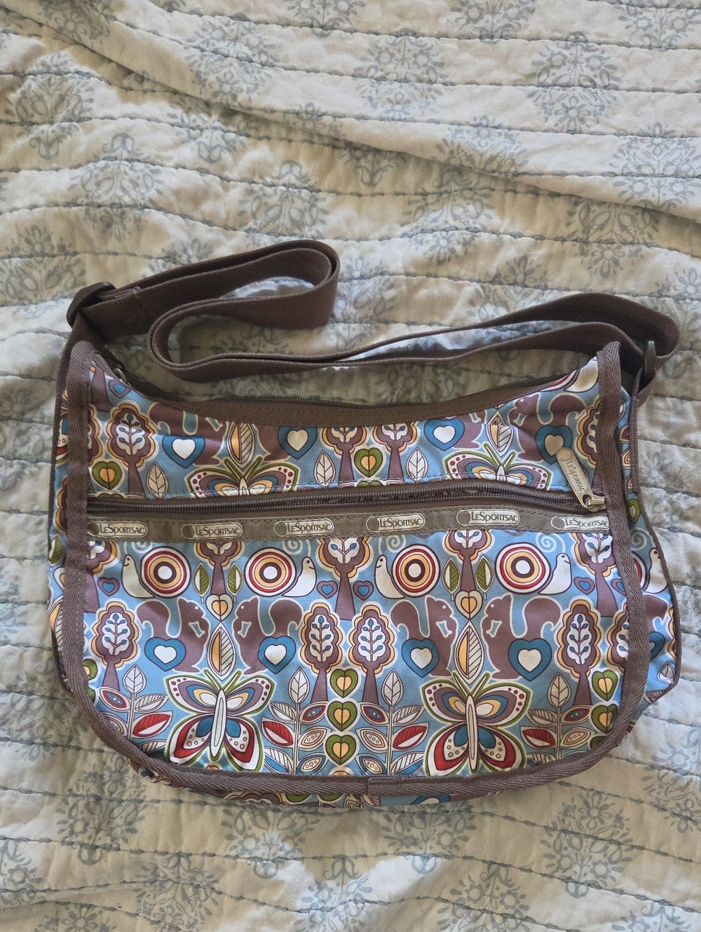 LeSportsac Brown Multi Floral & Heart Crossbody Bag